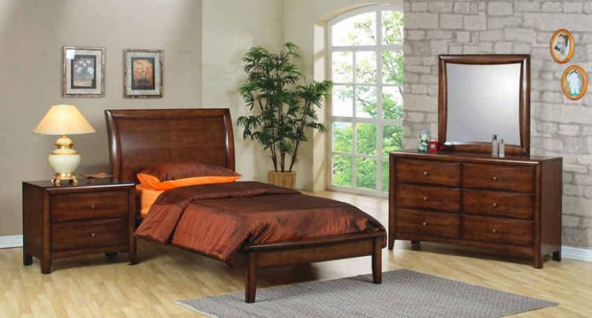 4pc Twin Size Bedroom Set Contemporary Style In Brown Finish