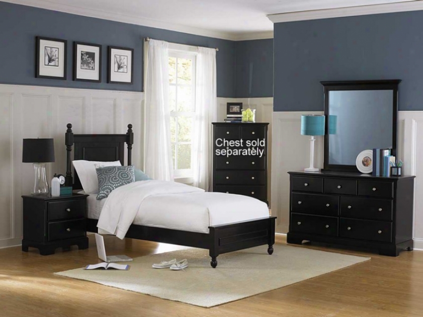 4pc Twin Size Bedroom Set Cottage Style In Black Finish