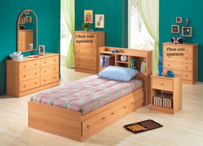 4pc Twin Size Bedroom Set Coftage Style In Oak Finish