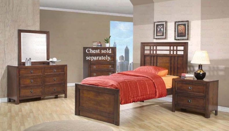 4pc Twin Size Beedroom Set In Walnut Finizh