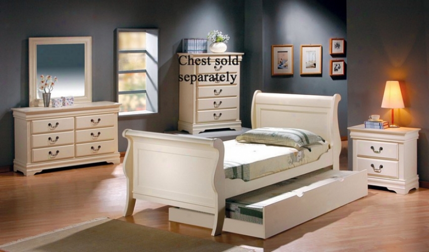 4pc Twin Size Bedroom Set Louis Philippe Style In Antique White Finish