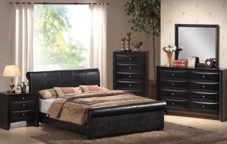 4pcs California King Size Bedroom Set - Black Polish