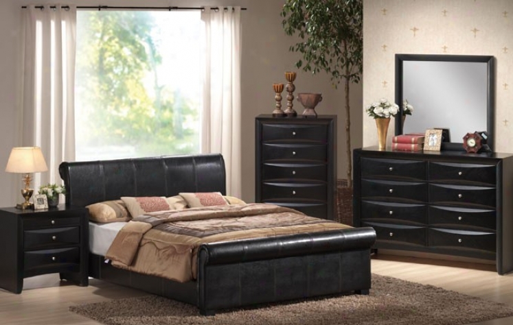 4pcs Eastern King Size Bedroom Set - Black Finish