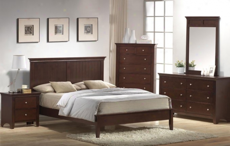 4pcs Queen Size Bedroom Set - Contemporary Deep Brown Finish