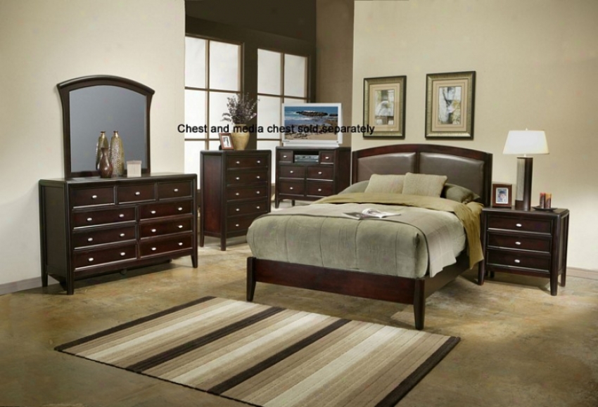 4pcs Queen Size Panel Bed Berdoom Set In Dark Merlot Finish