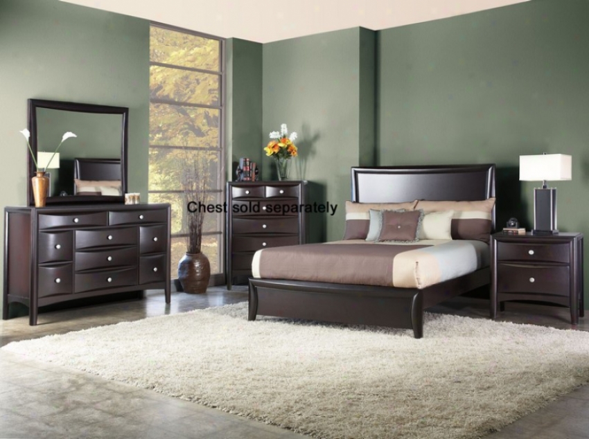 4pcs Queen Size Panel Bed Bedroom Set In Mahogany Finish