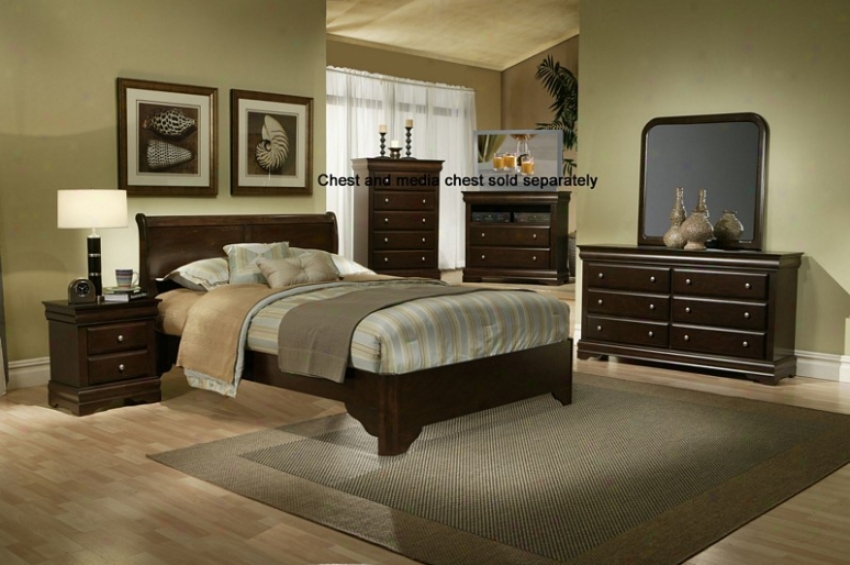 4pcs Queen Sizing Sleigh Bed Bedroom Set In Cappuccino Finish