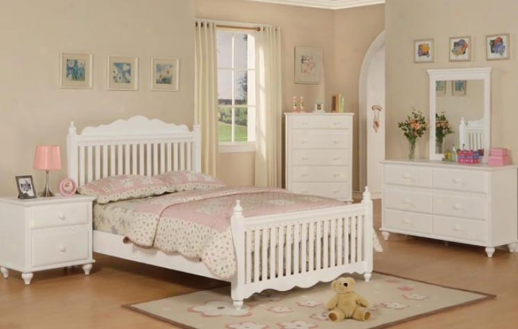 4pcs Twin Size Bedroom Set - Cottage Style White Finish