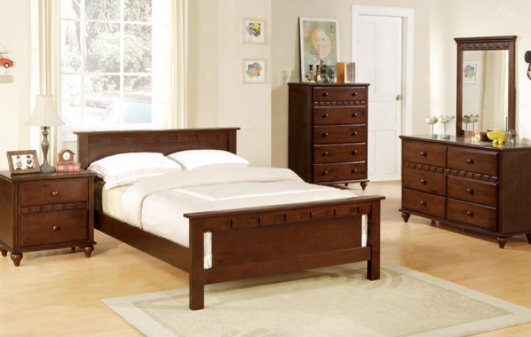 4pcs Twin Size Bedroom Set - Deep Brown Finish