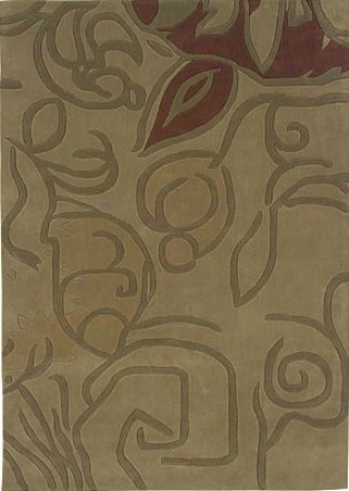 5' X 7' Area Rug Abstract Flower In Beige And Olive