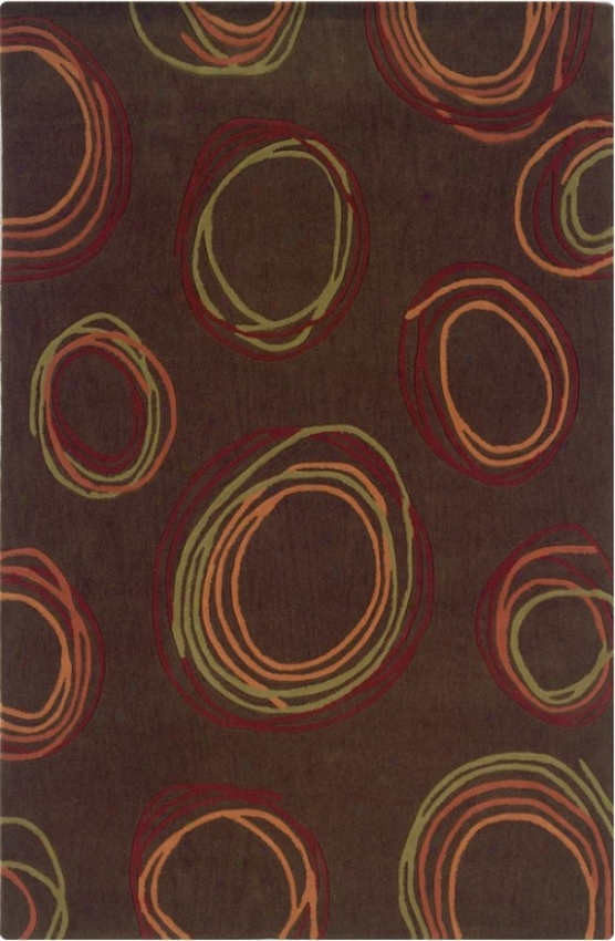 5' X 7' Area Rug Circles Pattern In Chocolate And Rust