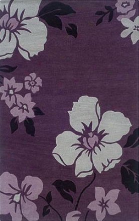 5' X 7' Area Rug Flowers Pattern In Eggplant And Ivory