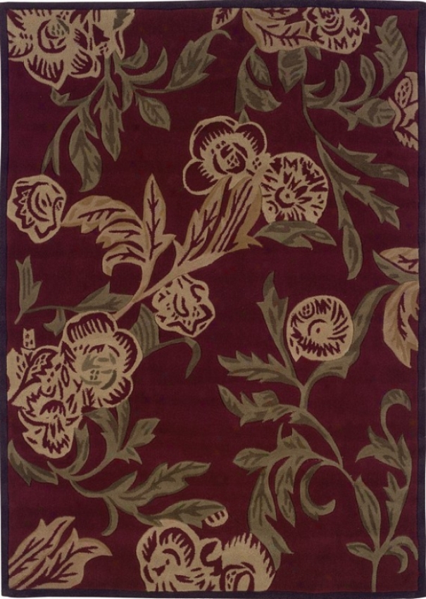 5' X 7' Area Rug Flowers Pattern In Red And Honey