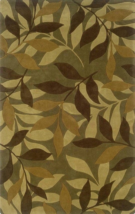 5' X 7' Area Rug Leaves Design In Green And Brown