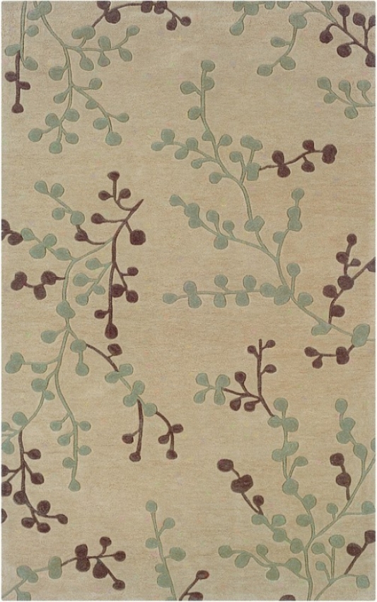 5' X 7' Area Rug Plants Pattern In Beige And Blue