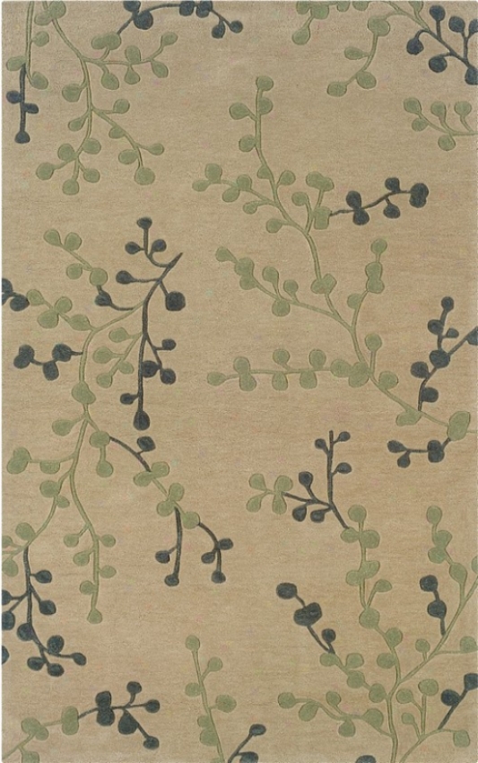 5' X 7' Area Rug Plants Pattern In Beige And Pale Blue