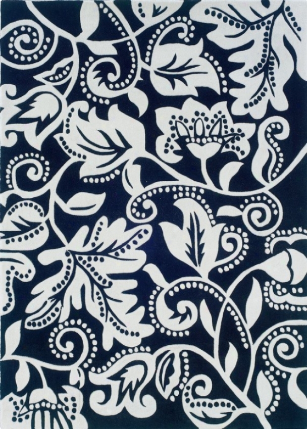 5' X 7' Area Rug Plants Pattern In Black And White