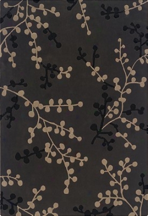 5' X 7' Area Rug Plants Pattern In Charcol And Beige