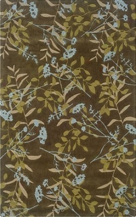 5' X 7' Area Rug Plants Pattern In Chocolate And Spa Blue