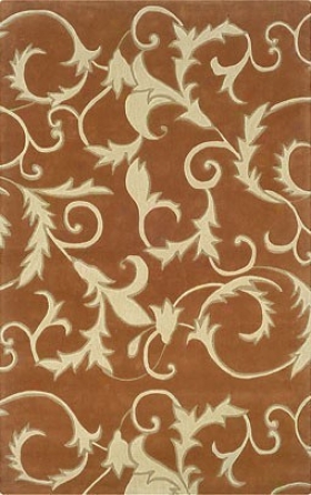 5' X 7' Area Rug Scroll Pattern In Pumpkin And Ivory