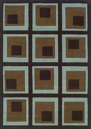 5' X 7' Area Rug Square Pattern In Chocolzte And Spa Blue