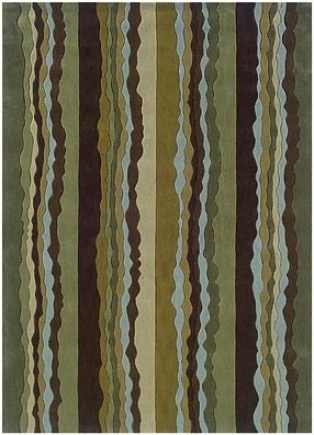 5' X 7' Area Rug Striped Design In Green And Spa Blue