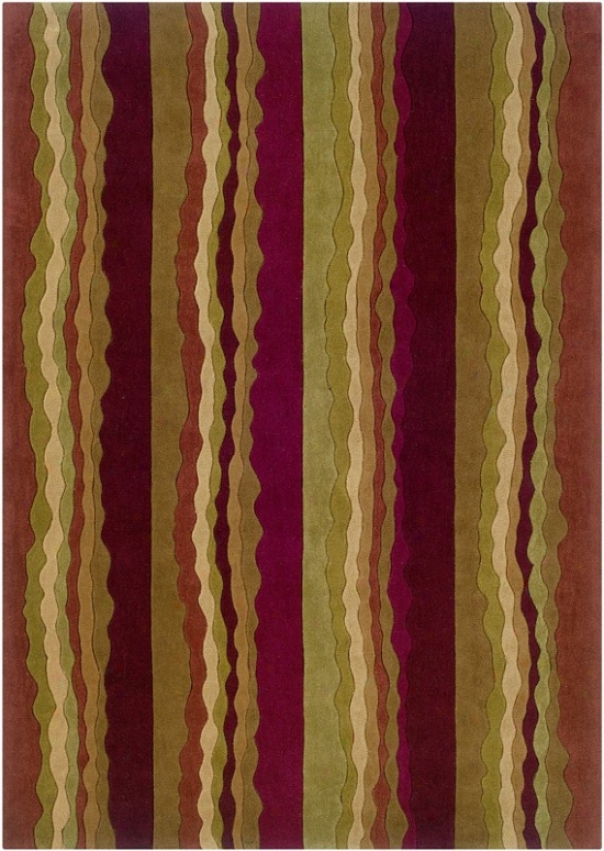5 X 7' Area Rug Striped Design In Rust And Green