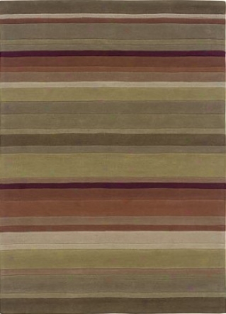 5' X 7' Area Rug Striped Pattern In Green And Rust