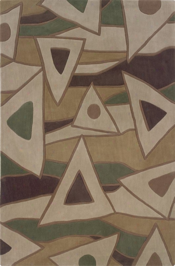 5' X 7' Area Rug Triangle Pattern In Beige And Green