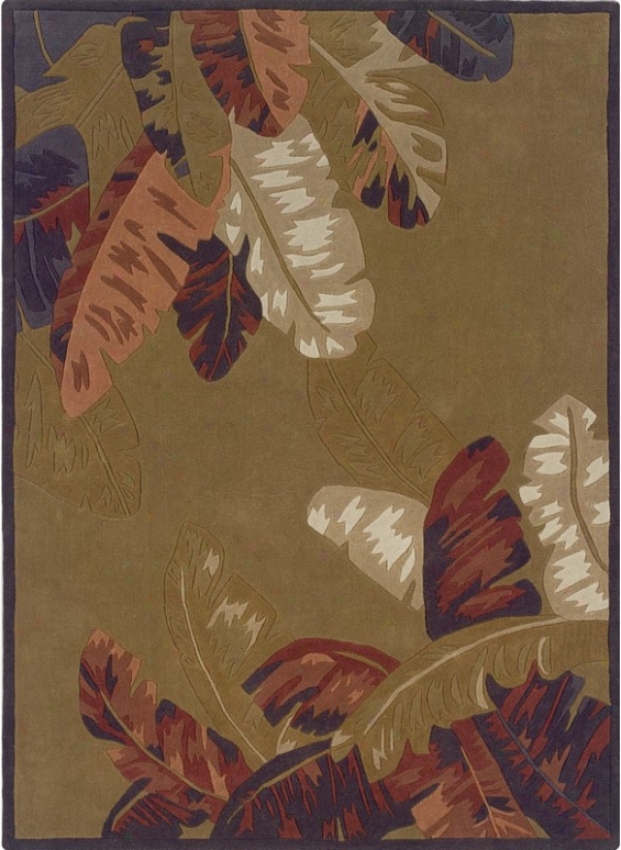 5' X 7' Area Rug Tropical Leaves In Camel And Brick