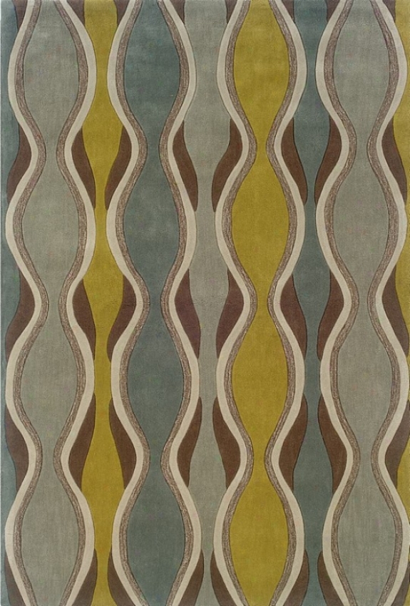 5' X 7' Area Rug Wave Pattern In Chocolate And Spa Blue
