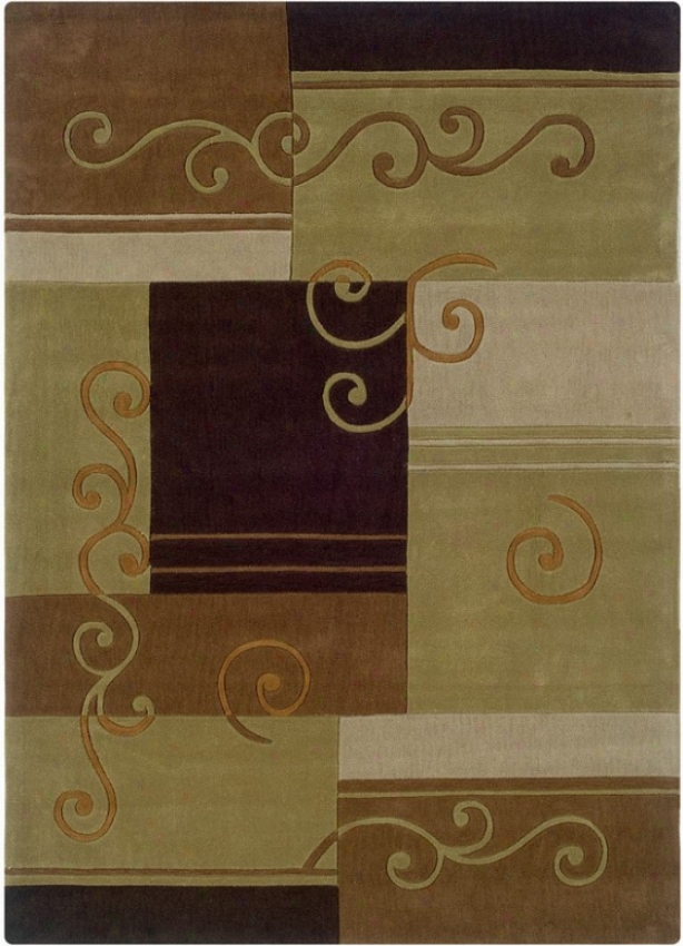 5' X 7' Area Rug With Scroll Design In Beige And Brown