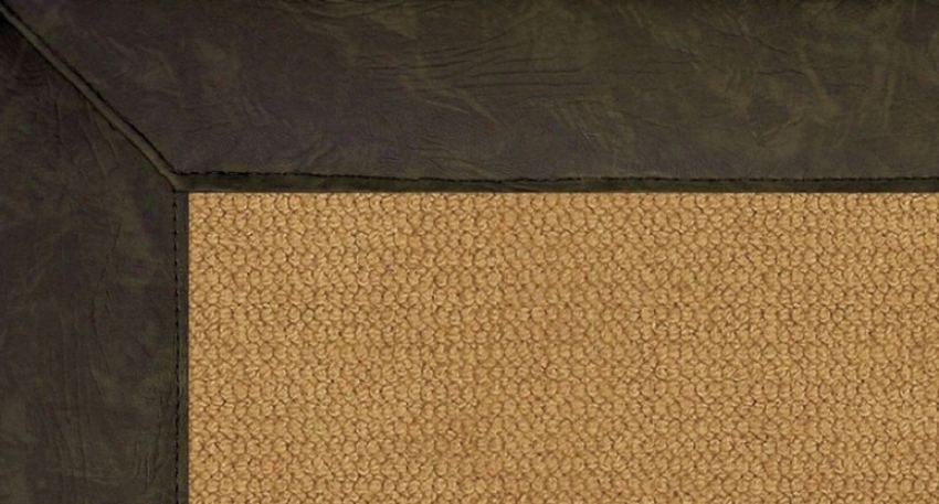 5' X 8' Bark of the Wool Rug - Athena Hand Tufted Rug With Dark Green Leather Boorder