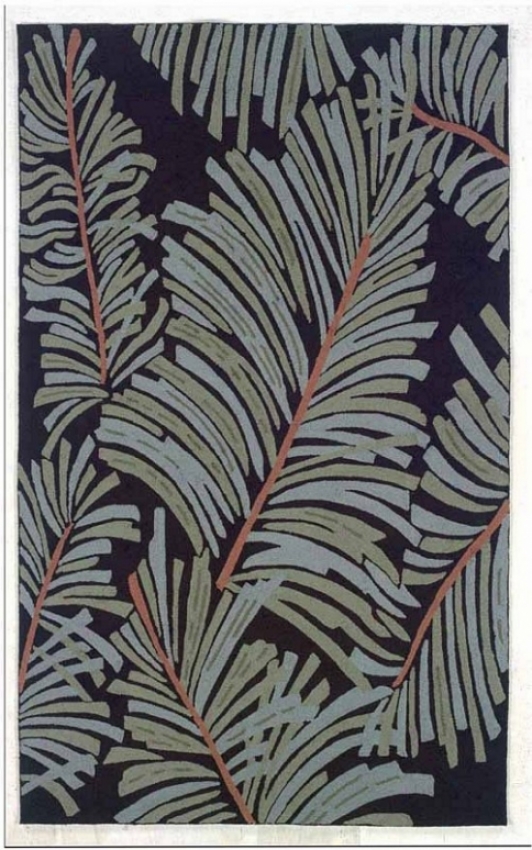 5' X 8' Indoor Outdoor Rug - Tropical Hand Hooked Rug In Ebony And Green Color