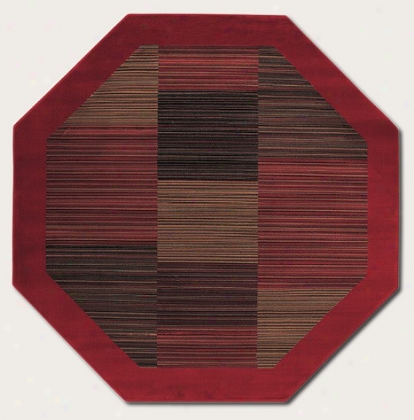 5'3&quot Octagon Area Rug Slender Stripe Pattern With Red Border