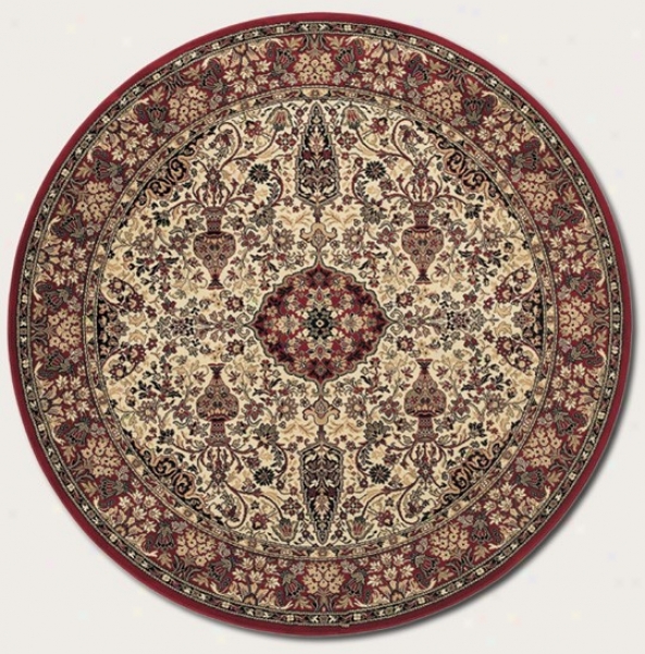 5'3&quot Round Area Rug First-rate Persian Pattern In Ivory And Red