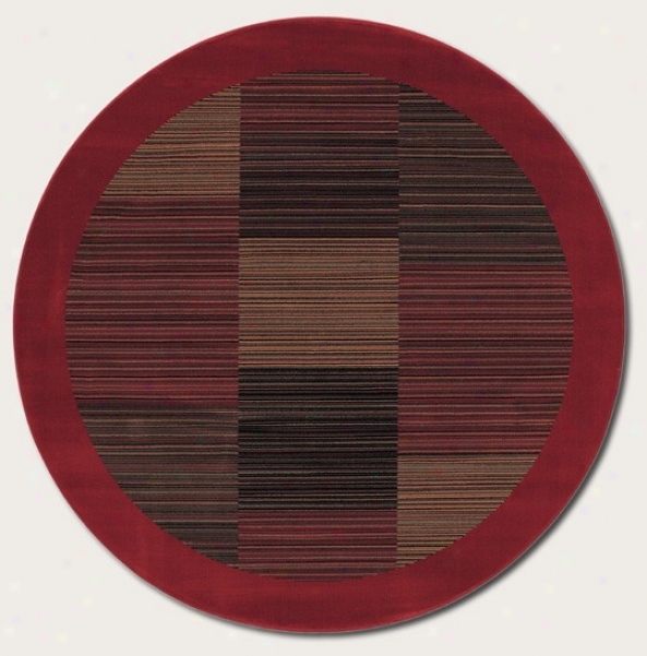 5'3&quot Round Area Rug Slender Stripe Pattern With Red Border