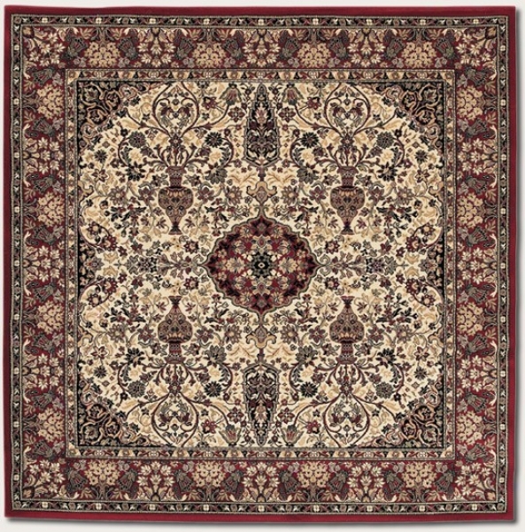 5'3&quot Square Area Rug Classic Persian Pattern In Ivory And Red