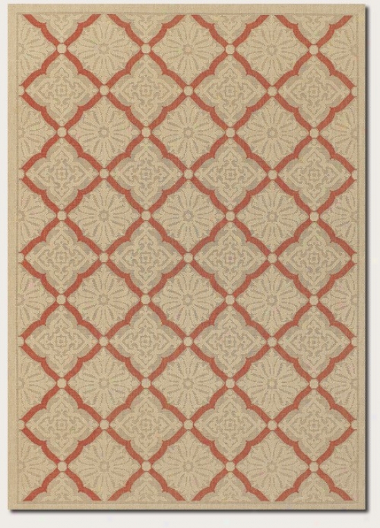 5'3&quot X 7'6&quof Area Rug Floral Grid Pattern In Cream And Orange