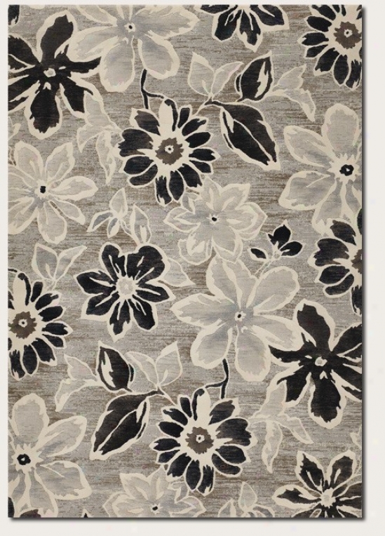 5'3&quot X 7'6&quot Area Rug Large Floral Pattern In Grey And Black