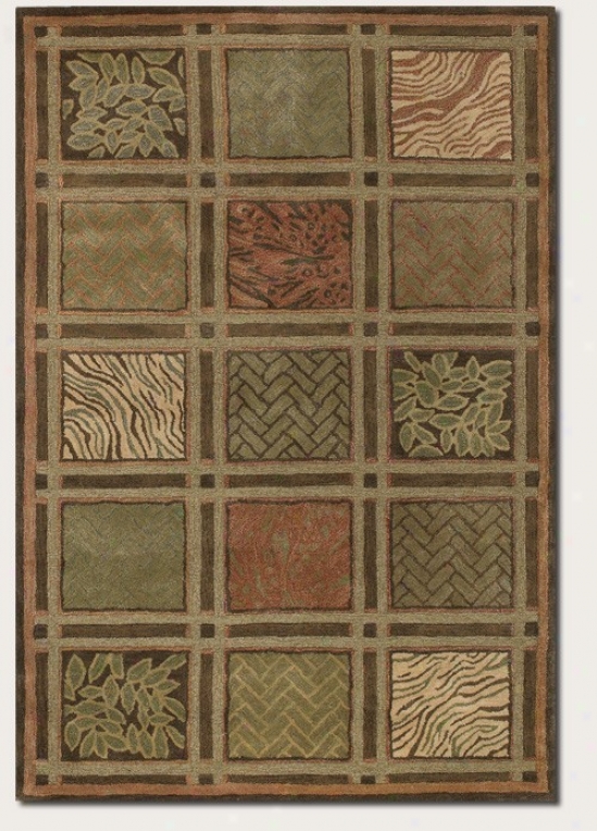 5'6&quot X 8' Area Rug Checkered Leaf Pattern In Olive-green Plea