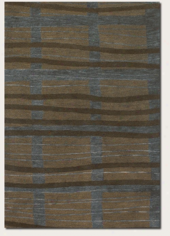 5'6&quot X 8' Area Rug Curve Lines Impression In Blue And Brown Hue