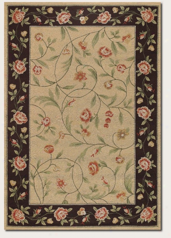5'6&quot X 8' Area Rug Pink Rose Pattern In Ivory And Black