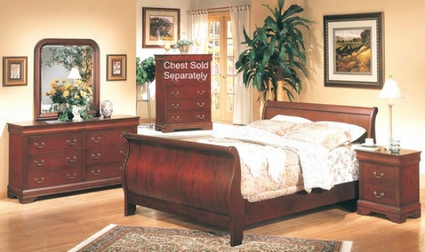 5pc Cherry Finish Hardwood Eastern King Size Sleigh Bed Complete Bedroom Plant