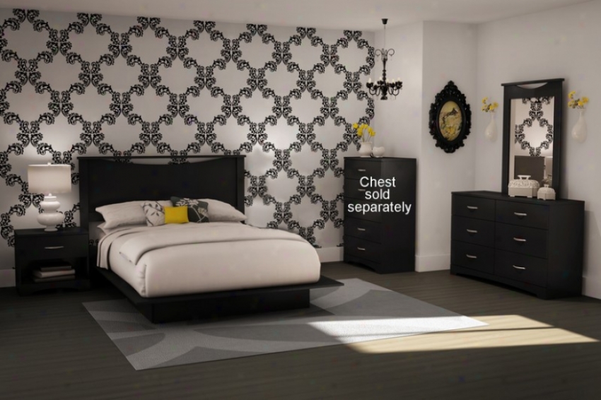 5pc Full/ Queen Size Bedroom Set Contemporary Style In Solid Black Finish
