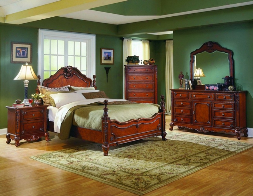 5pc Queen Size Bedroom Set Cabriole Legs In Warm Cherry