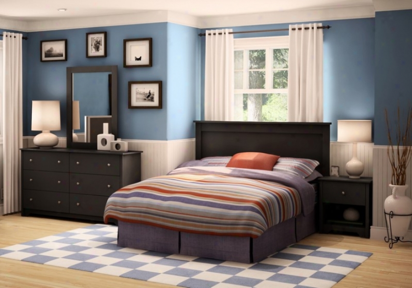 5pc Queen Size Bedroom Set Contemporary Style In Solid Black Finish