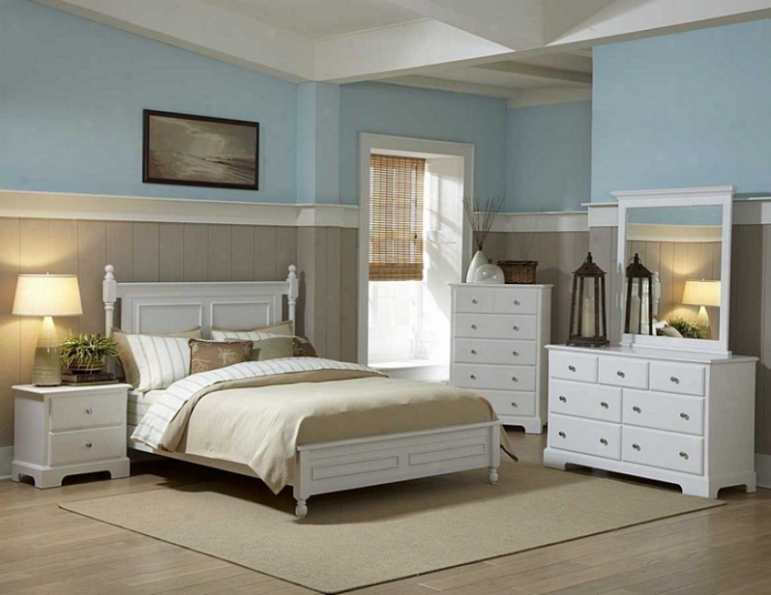 5pc Queen Size Bedroom Set Cottage Style In White Finish
