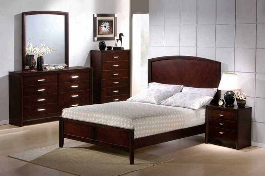 5pc Queen Size Bedroom Set Fluted Frame Bed In Merlot