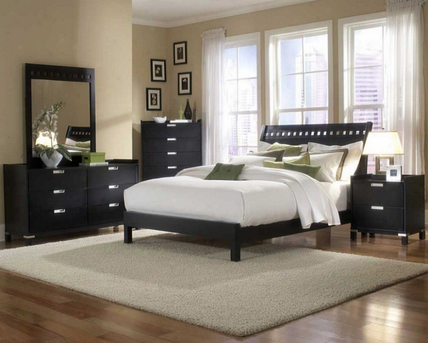 5pc Queen Sizing Bedroom Set Geometric Cutouts Bed In Black